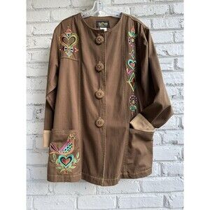 Bob Mackie Wearable Art Women's Brown Embroidered Jacket Size Medium Flawless!